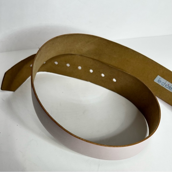 Vintage 90s Le Chateau Baby Pink Vegan Leather Belt Big Silver Buckle Wide S/M - Picture 11 of 15